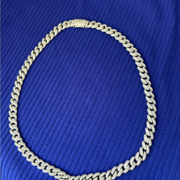 Gld, Diamond Cuban Chain Necklace, white gold plated, with CZ 20inches - Picture 1 of 11